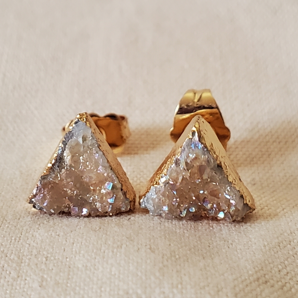 Drusy triangle post earrings goldtone